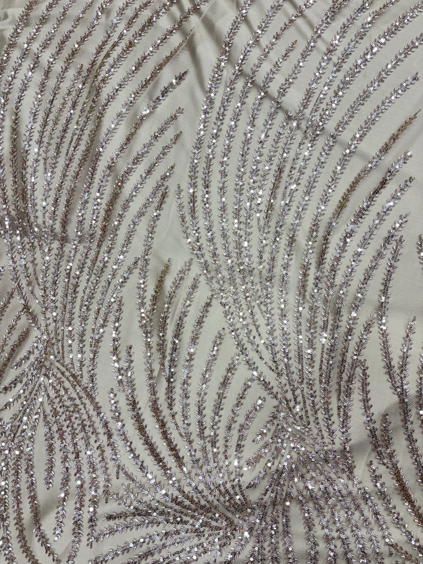 Champagne Glimmer Net with Sequin & Bead Embroidery