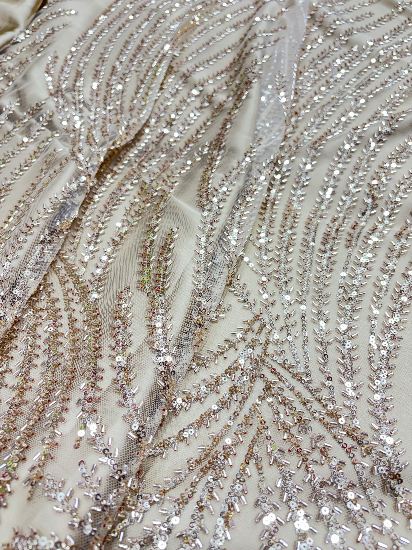 Champagne Glimmer Net with Sequin & Bead Embroidery