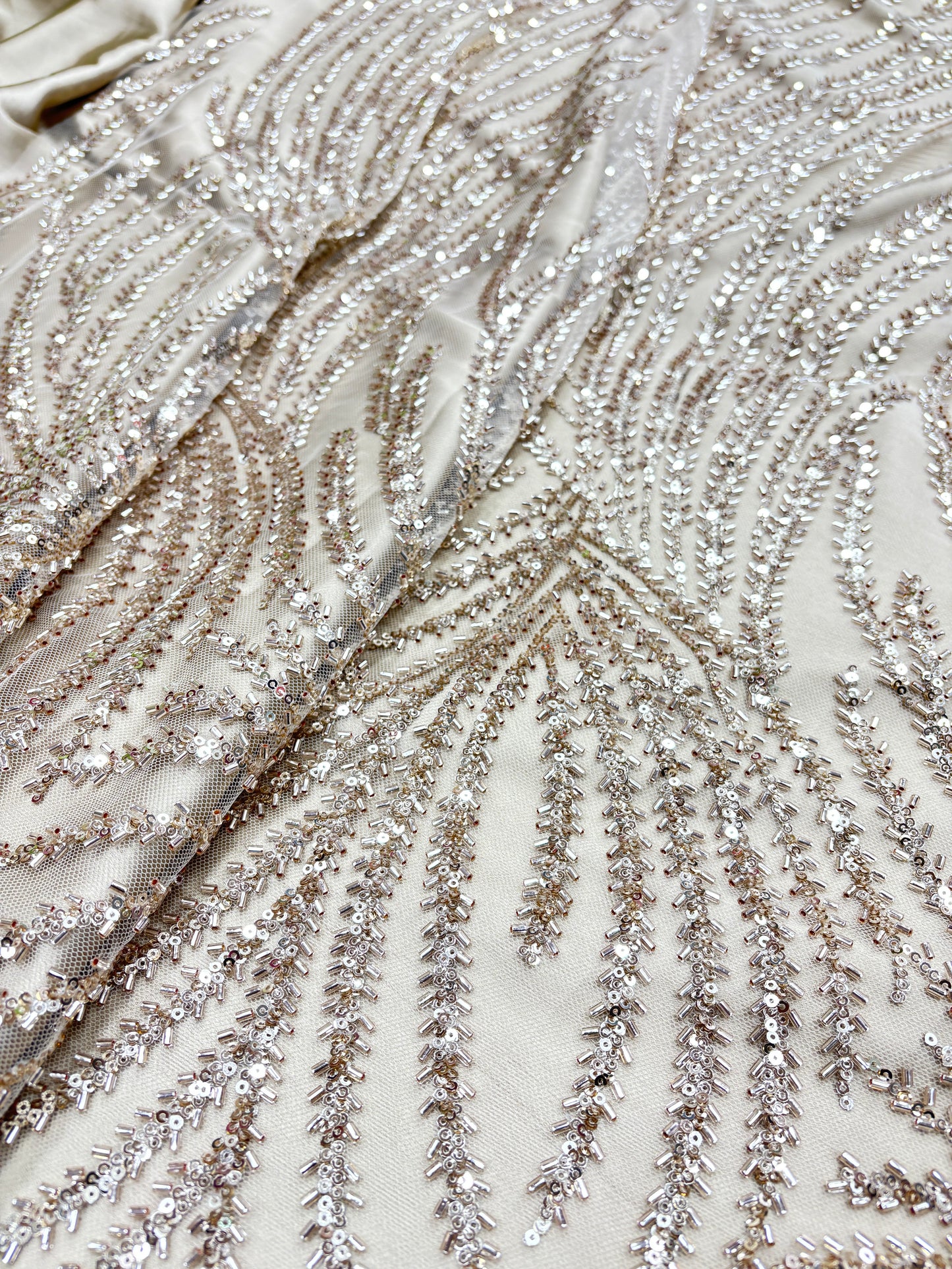 Champagne Glimmer Net with Sequin & Bead Embroidery