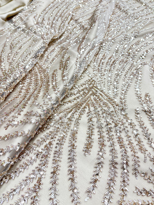 Champagne Glimmer Net with Sequin & Bead Embroidery (Net with cut dana work)