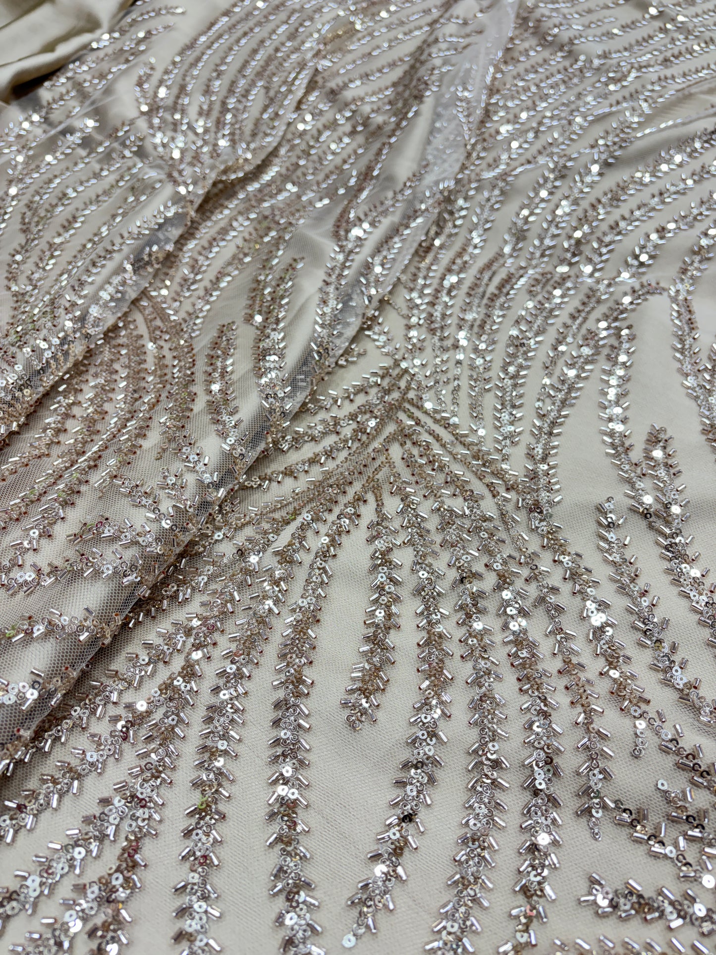 Champagne Glimmer Net with Sequin & Bead Embroidery