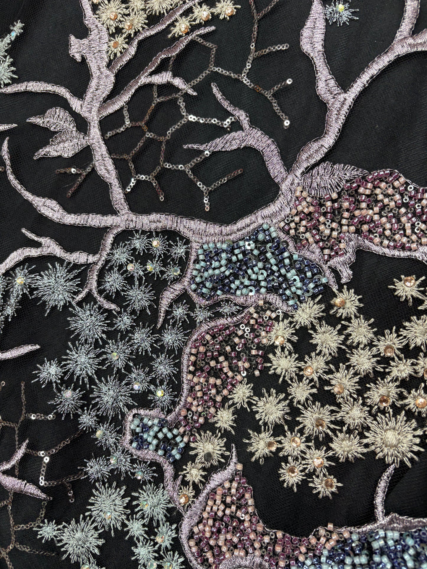 Enchanted Twilight Forest Embroidery on Net Net with cut dana work)