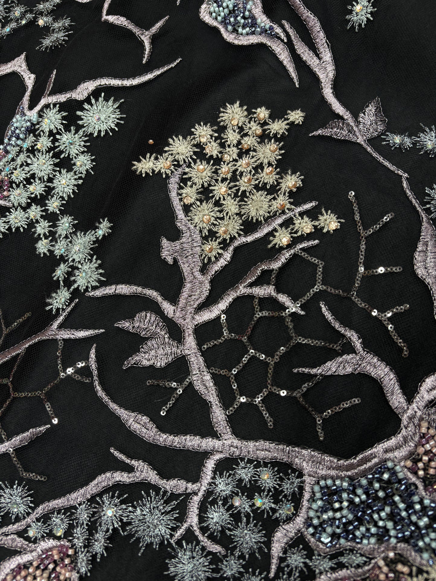 Enchanted Twilight Forest Embroidery on Net Net with cut dana work)