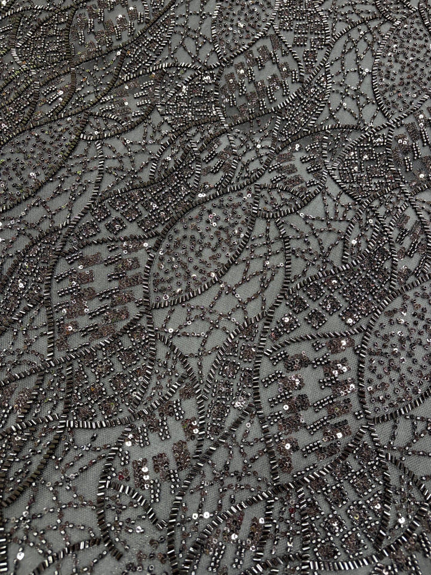 Midnight Spark Leaf Motif Embroidered Net (Net with cut dana work)