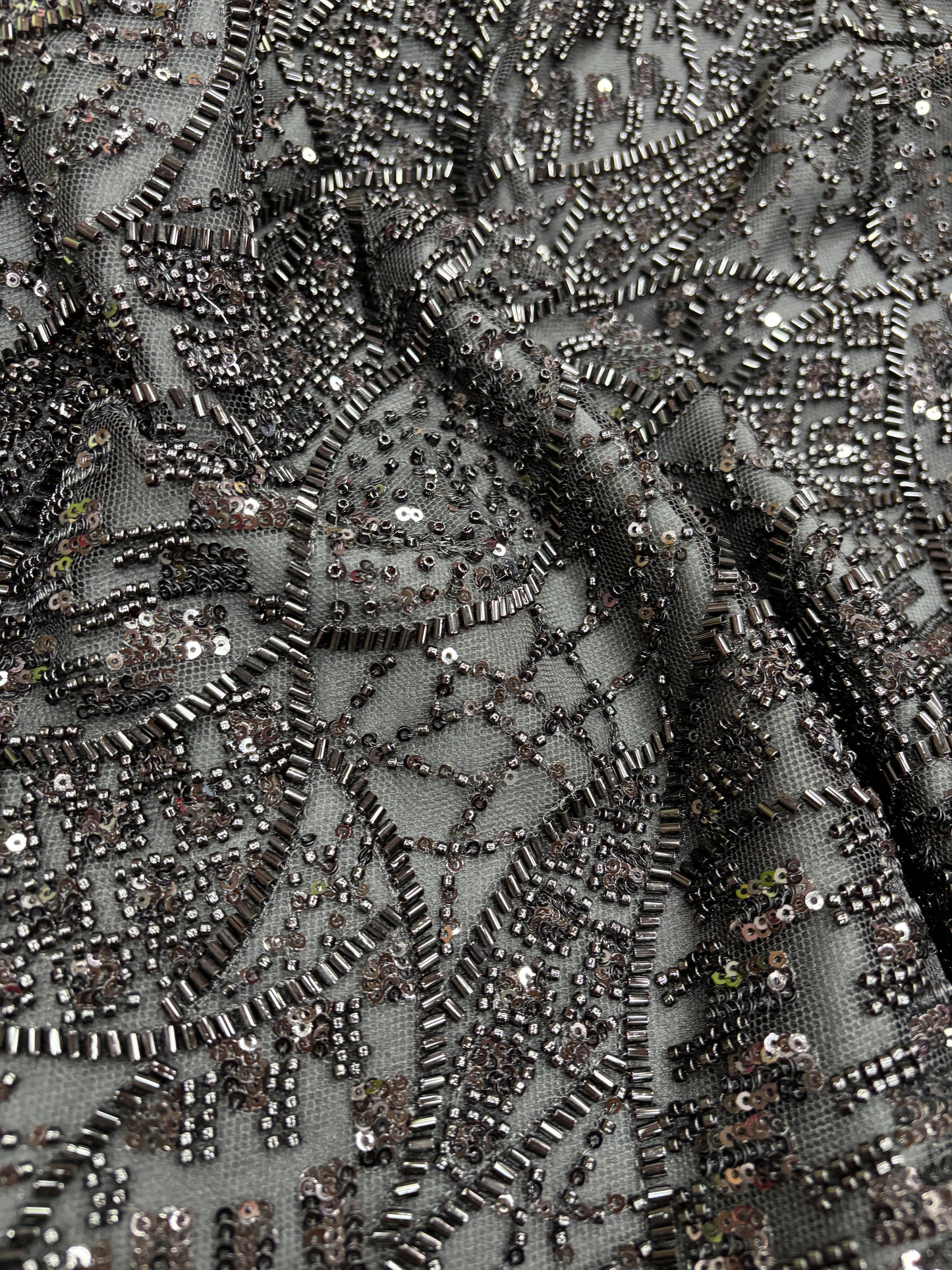 Midnight Spark Leaf Motif Embroidered Net (Net with cut dana work)