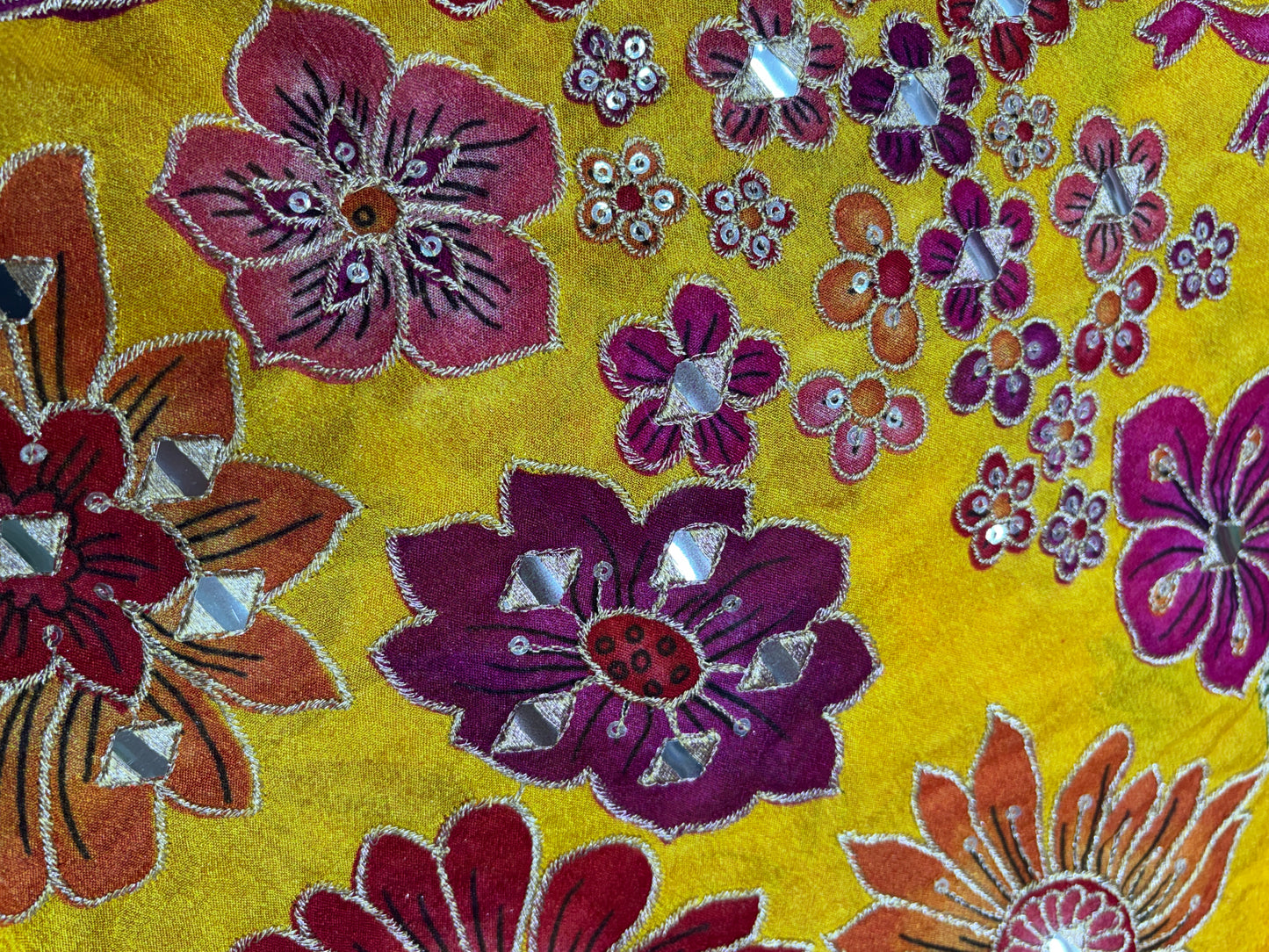 Sunshine Phulkari Mirrorwork on Velvet (Chinon with suta and mirror work)