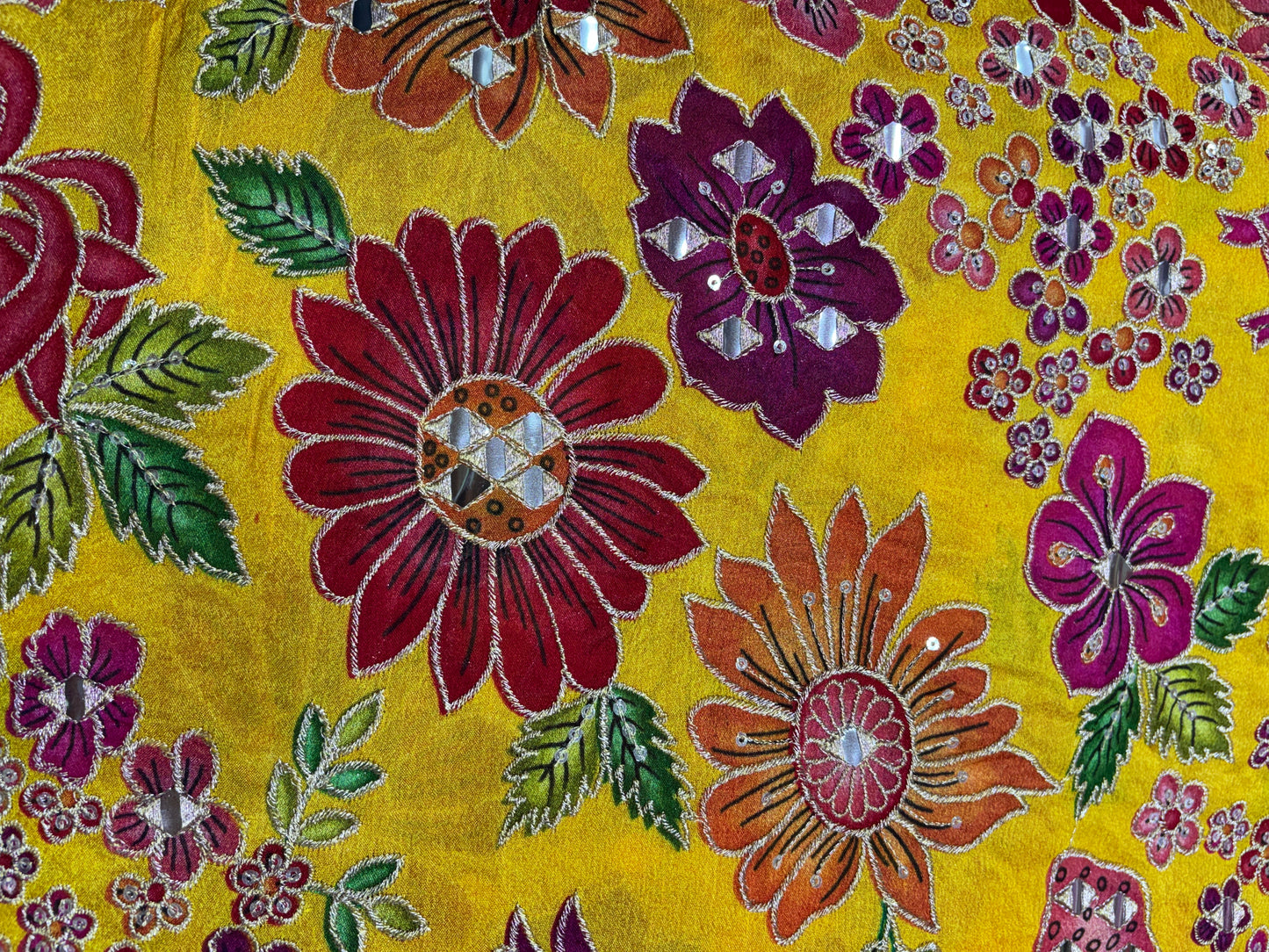 Sunshine Phulkari Mirrorwork on Velvet (Chinon with suta and mirror work)