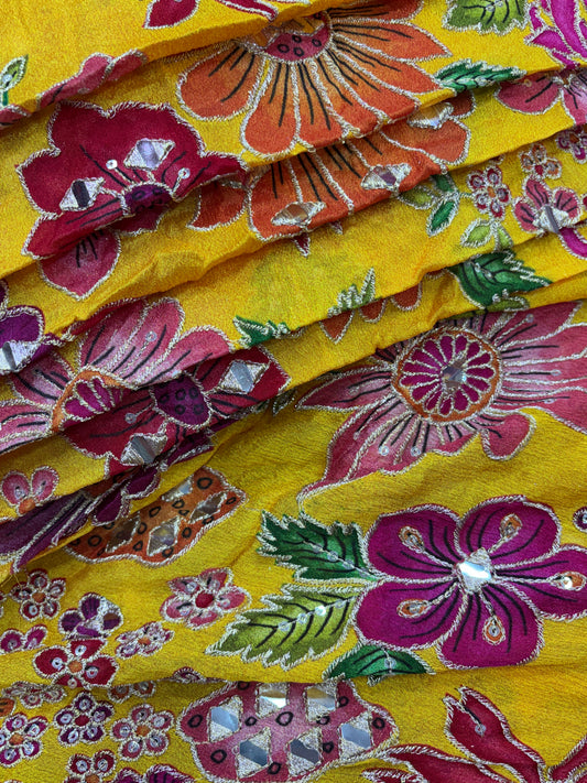 Sunshine Phulkari Mirrorwork on Velvet (Chinon with suta and mirror work)