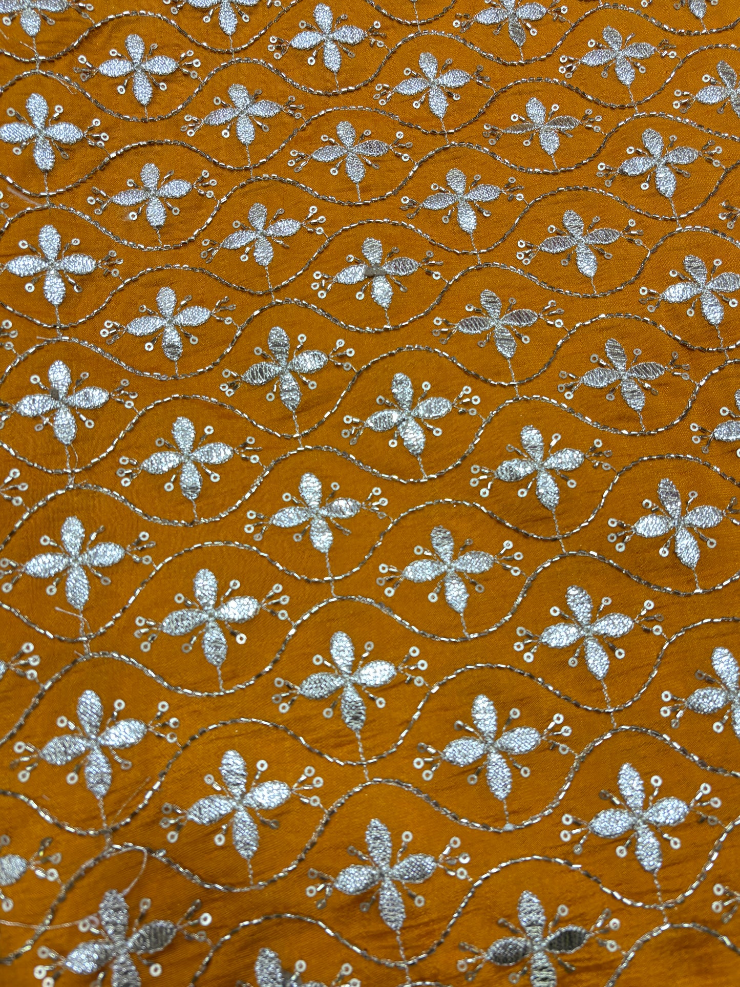 Mustard Bloom Mirror Embroidery on Silk Velvet (Silk Base with Gota Work)