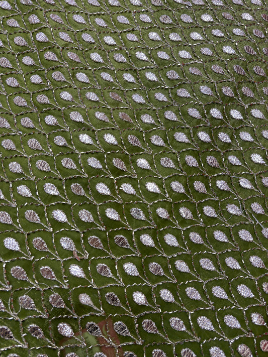 Olive Green Gota Buti Embroidered Madhav Silk (Tissue Base with Gota Work)