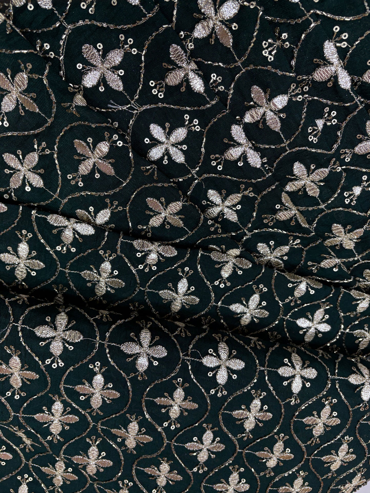 Midnight Bloom Embroidered Georgette Fabric (Silk with Gota Work)
