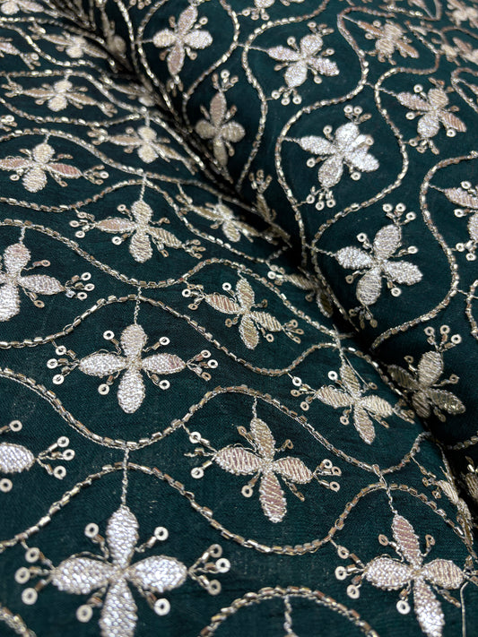 Midnight Bloom Embroidered Georgette Fabric (Silk with Gota Work)