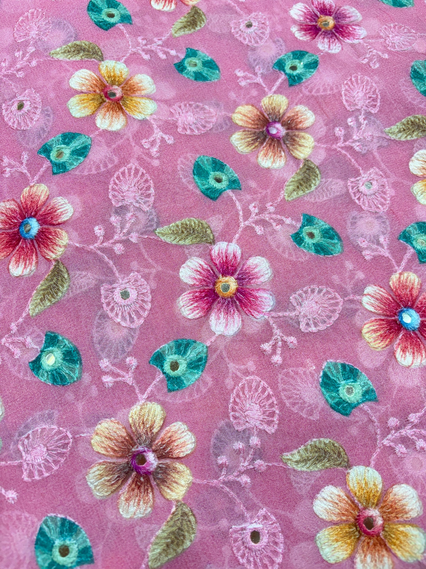Rosy Bloom Embroidered Organza
