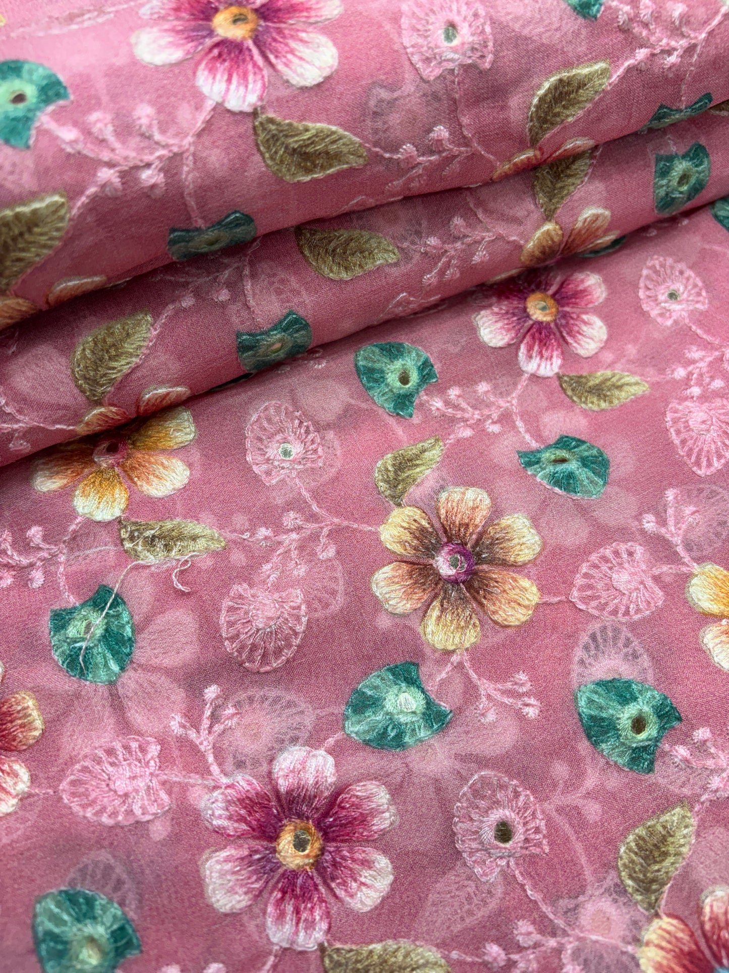Rosy Bloom Embroidered Organza