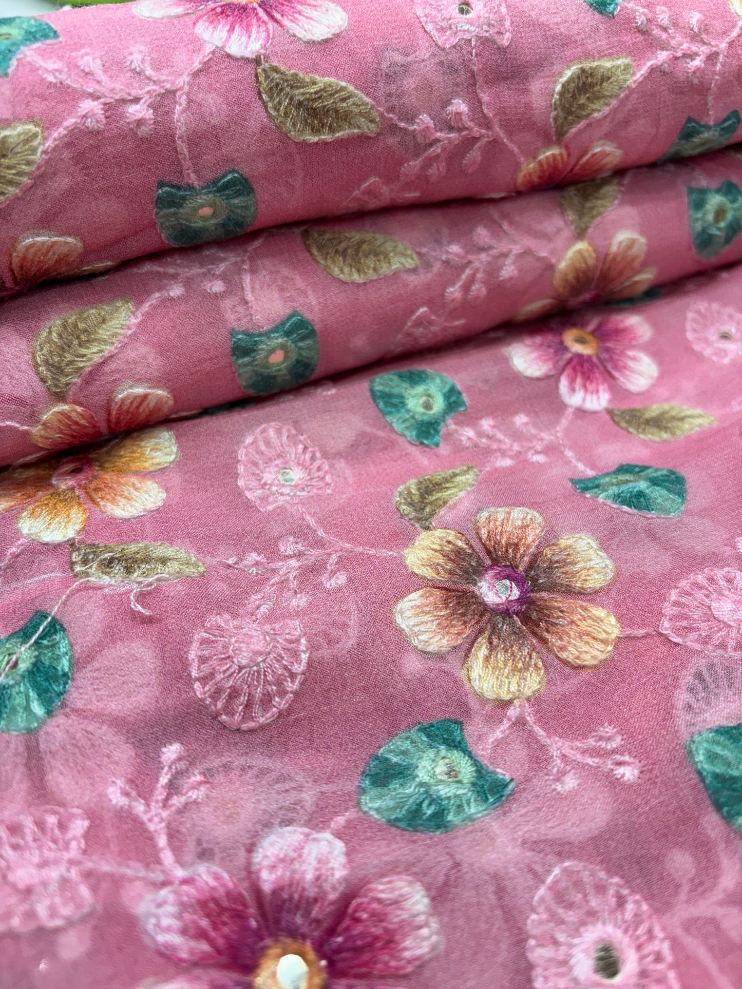 Rosy Bloom Embroidered Organza