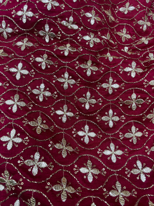Maroon Luxe Sequin Embroidered Georgette (Silk with Gota Work)
