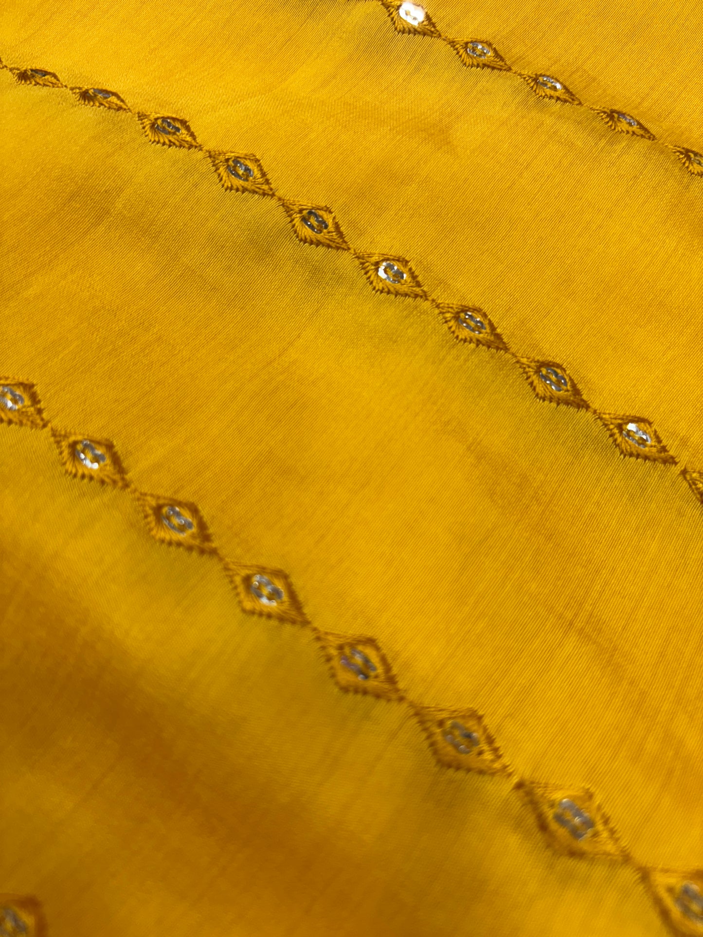Mustard Mirror Work Chanderi Cotton Fabric (Silk with Sequence Work)