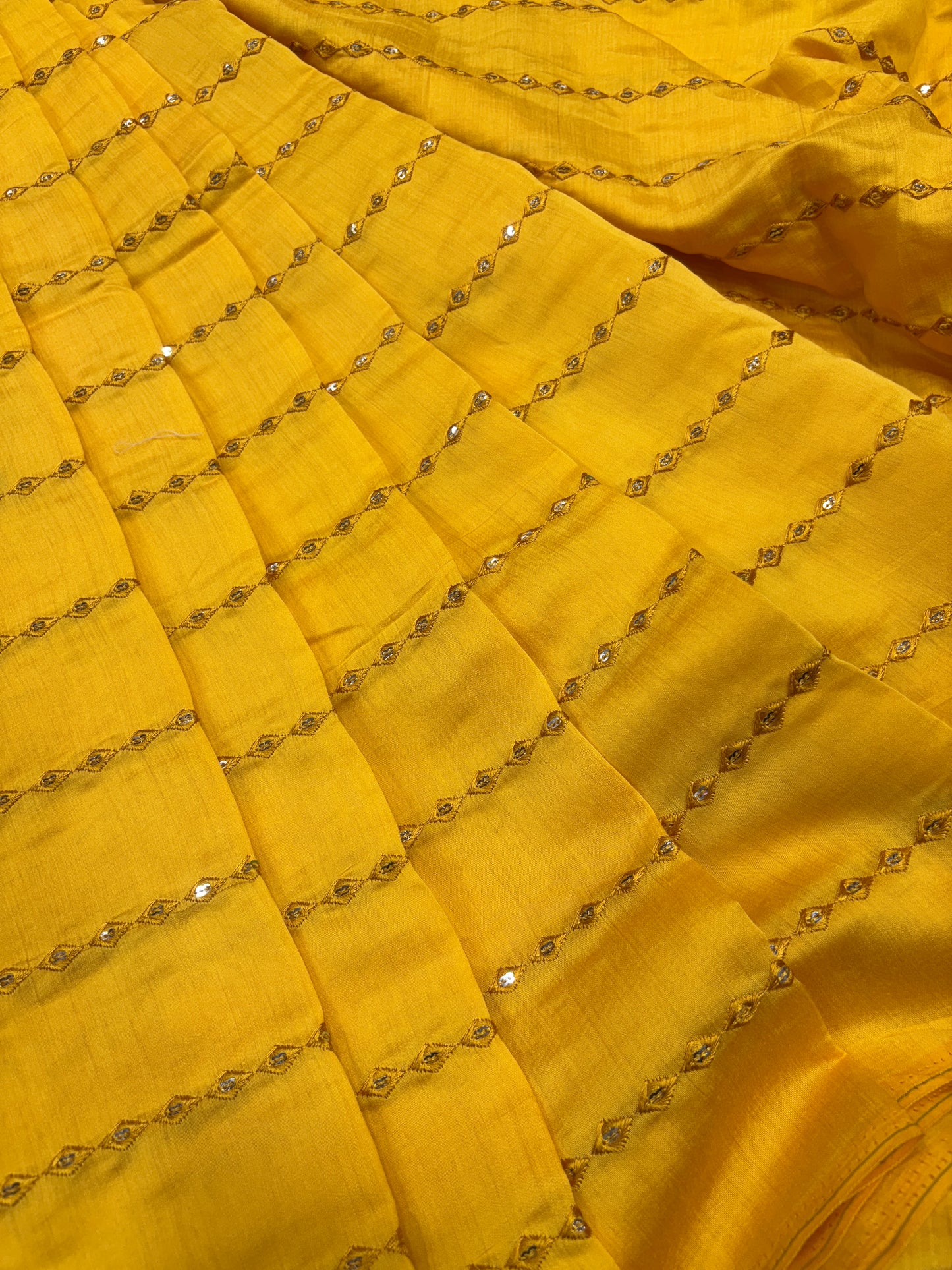 Mustard Mirror Work Chanderi Cotton Fabric (Silk with Sequence Work)