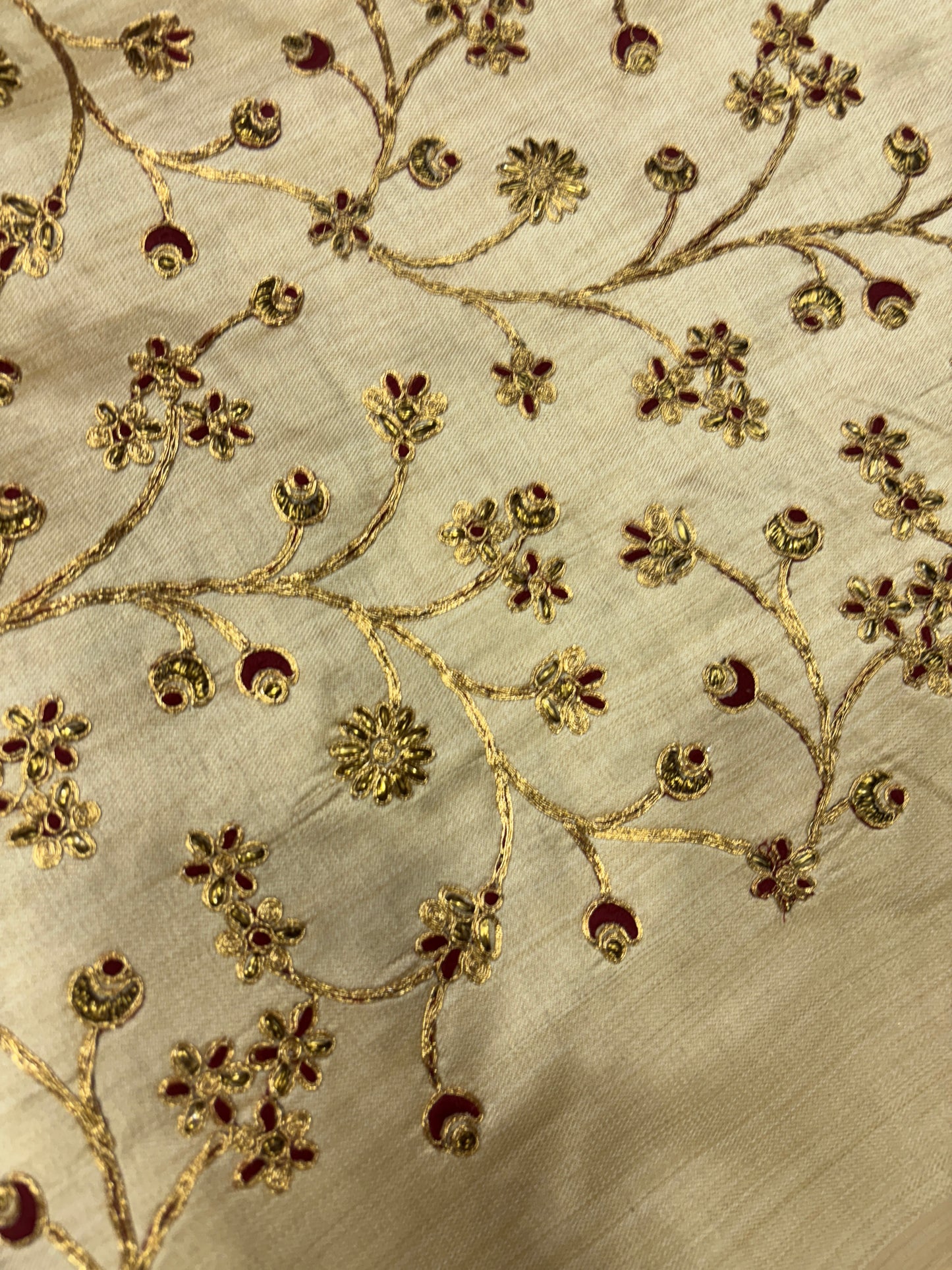 Golden Blossom Hand Embroidered Chanderi Fabric