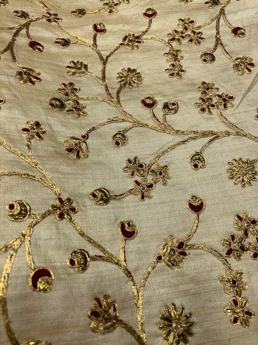 Golden Blossom Hand Embroidered Chanderi Fabric