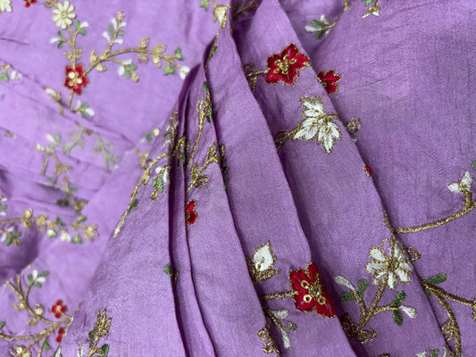 Lilac Garden Embroidered Chanderi (Silk with Embroidery Work)