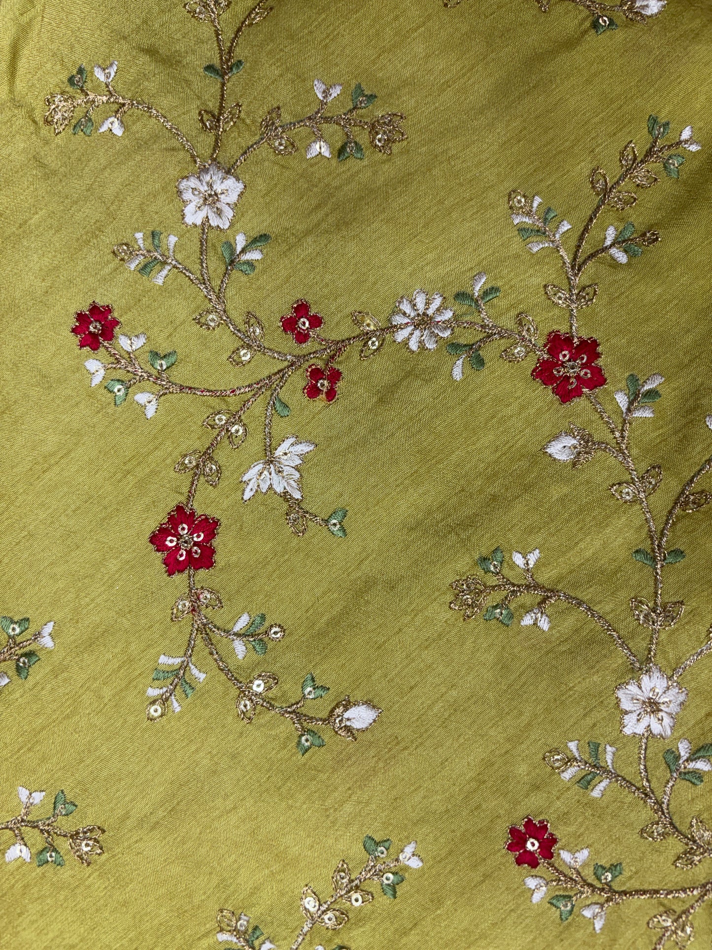 Sunbeam Mustard Floral Threadwork on Cotton Silk (Silk with Suta Work)