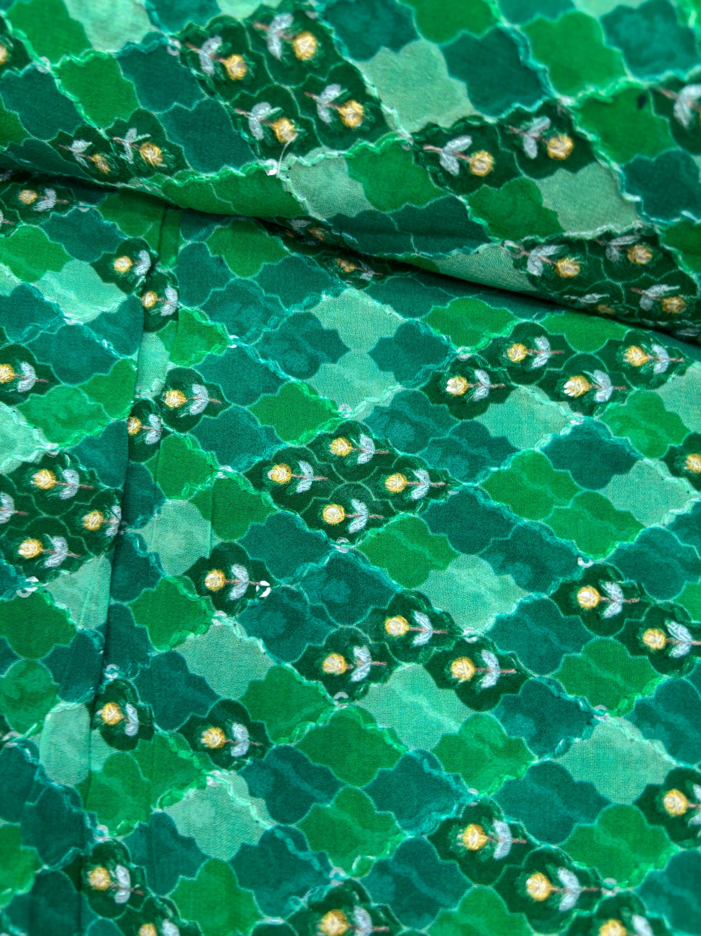 Enchanting Emerald Geometric Print Fabric