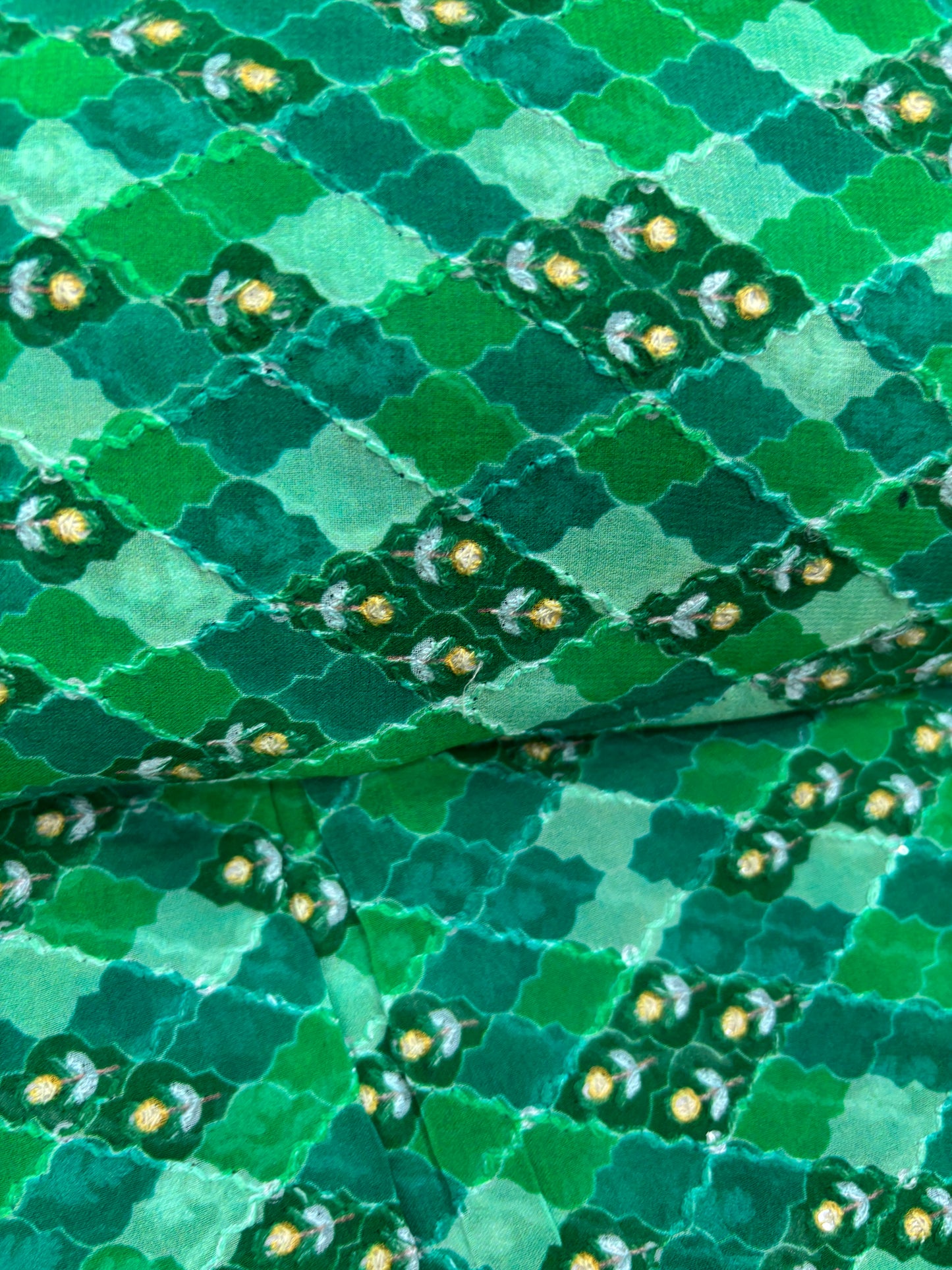 Enchanting Emerald Geometric Print Fabric