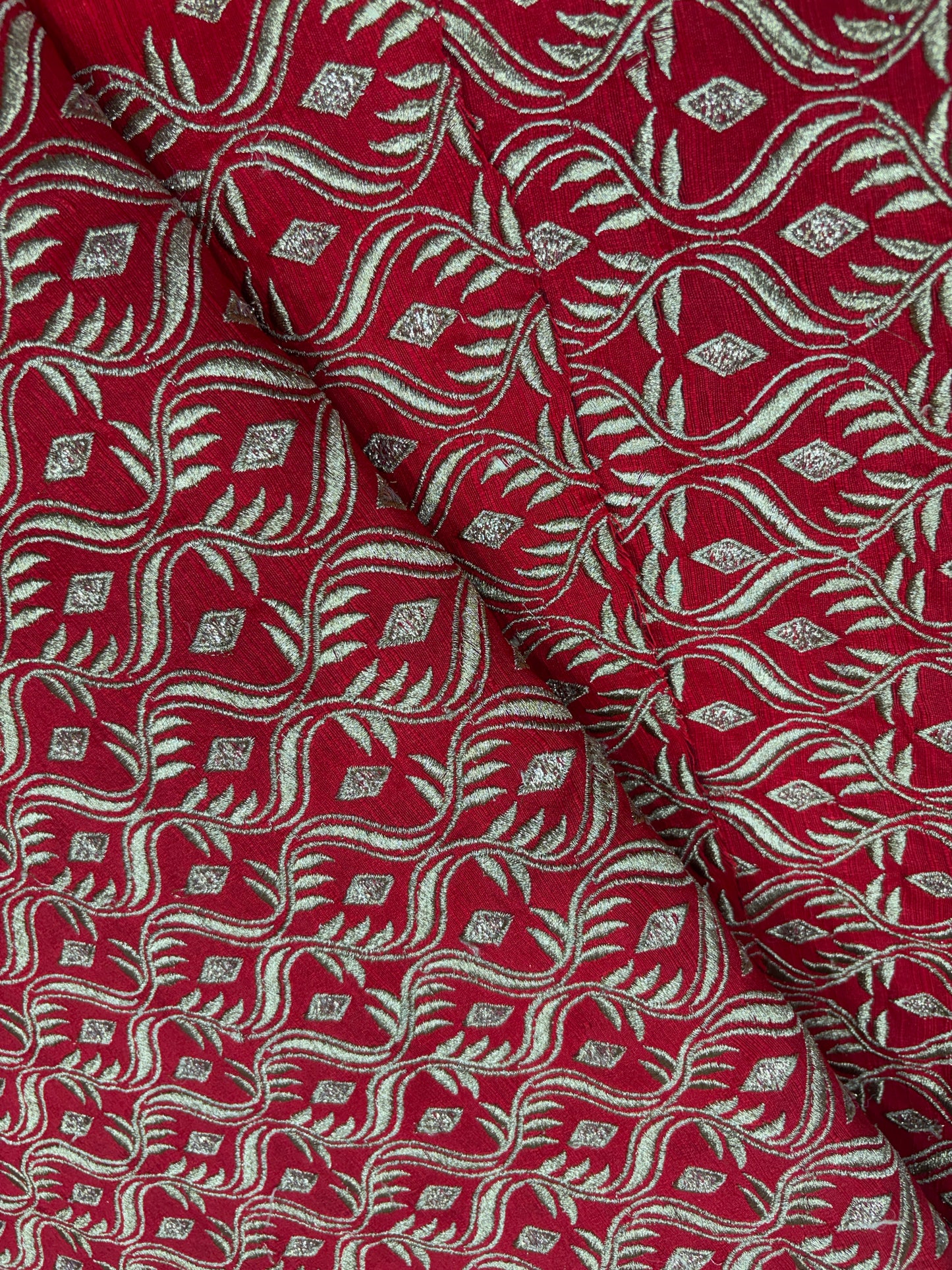 Regal Crimson Brocade with Silver Embellishment