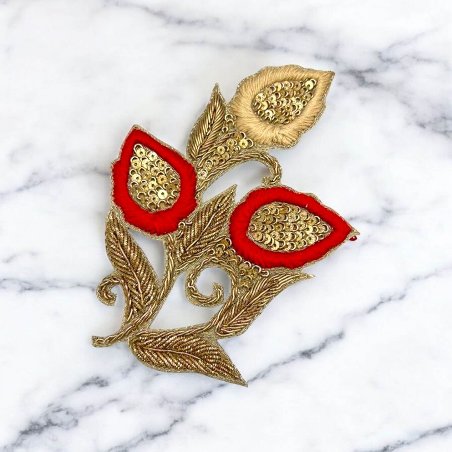 Crimson Bloom Zardozi Patch