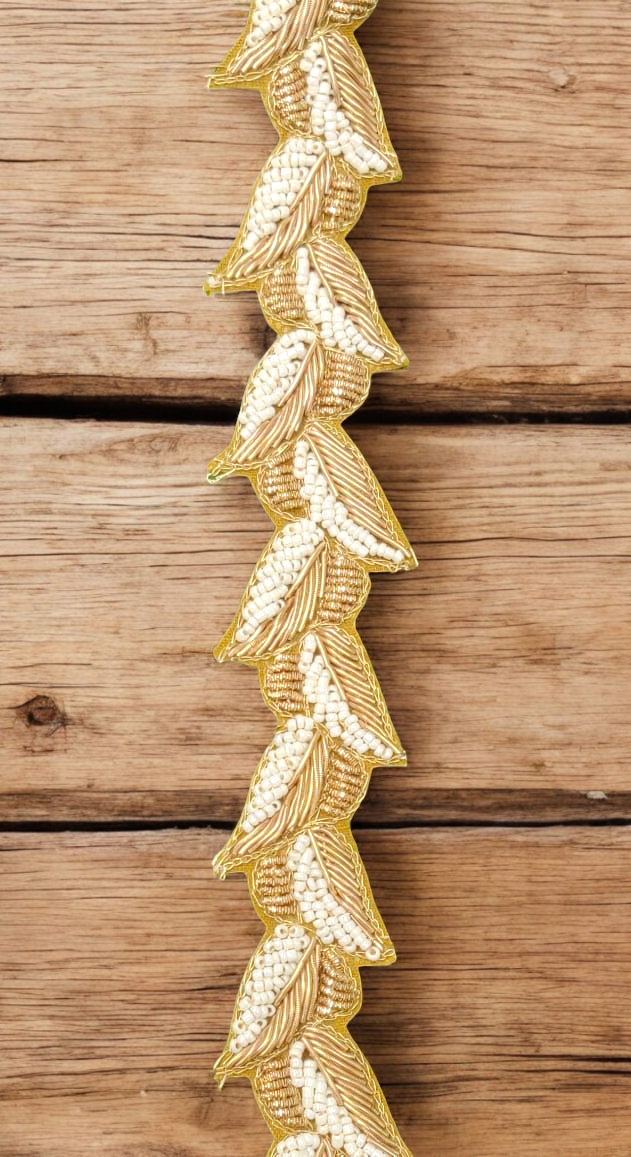 Twin Tone Pearl Leaf Lace – Gold & Silver Variants(Comes in 9 Meters)