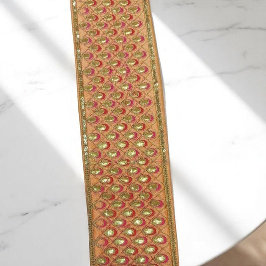 Mayura Mirrorwork Brocade Lace – Honey Gold (Comes in 9 Meters)