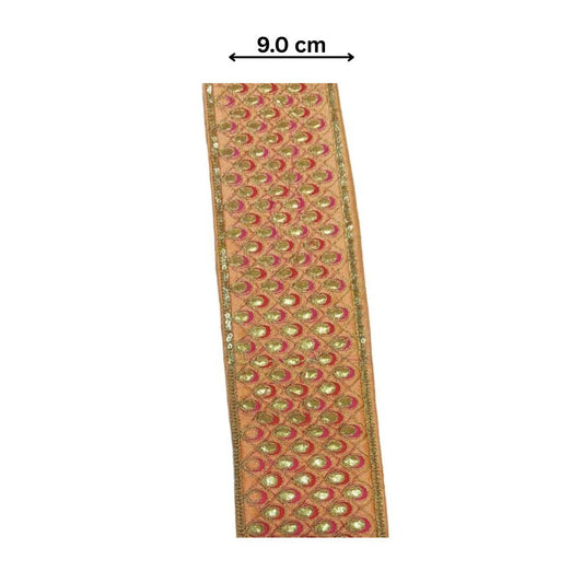 Mayura Mirrorwork Brocade Lace – Honey Gold (Comes in 9 Meters)