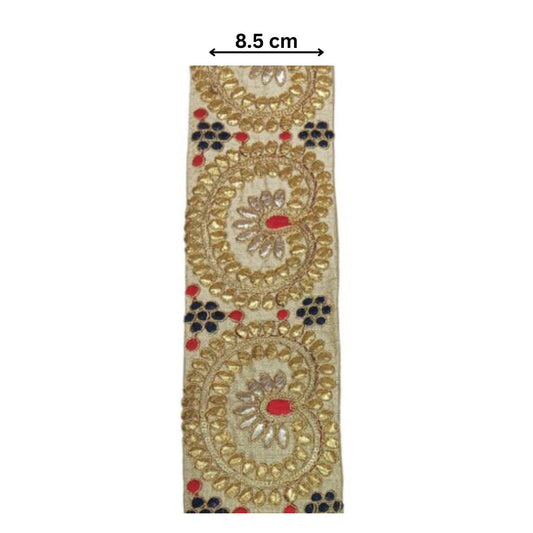 Heerana Paisley Zardozi Lace – Ivory Gold (Comes in 9 Meters)