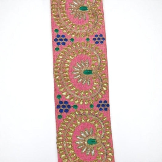 Heerana Paisley Zardozi Lace – Baby Pink (Comes in 9 Meters)