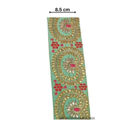Heerana Paisley Zardozi Lace – Mint Green (Comes in 9 Meters)