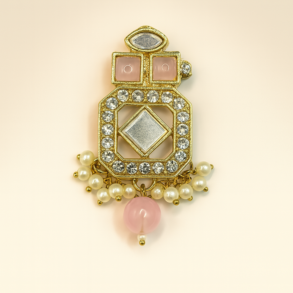 Statement Kundan & Pearl Drop Button