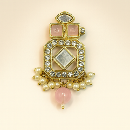 Statement Kundan & Pearl Drop Button