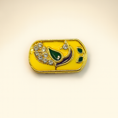 Yellow Enamel Peacock Button with Crystal Embellishment
