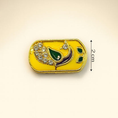 Yellow Enamel Peacock Button with Crystal Embellishment