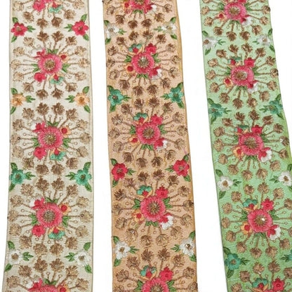 Rosalia Bloom Embroidered Lace (Cream, Beige, Mint) (Comes in 9 Meters)
