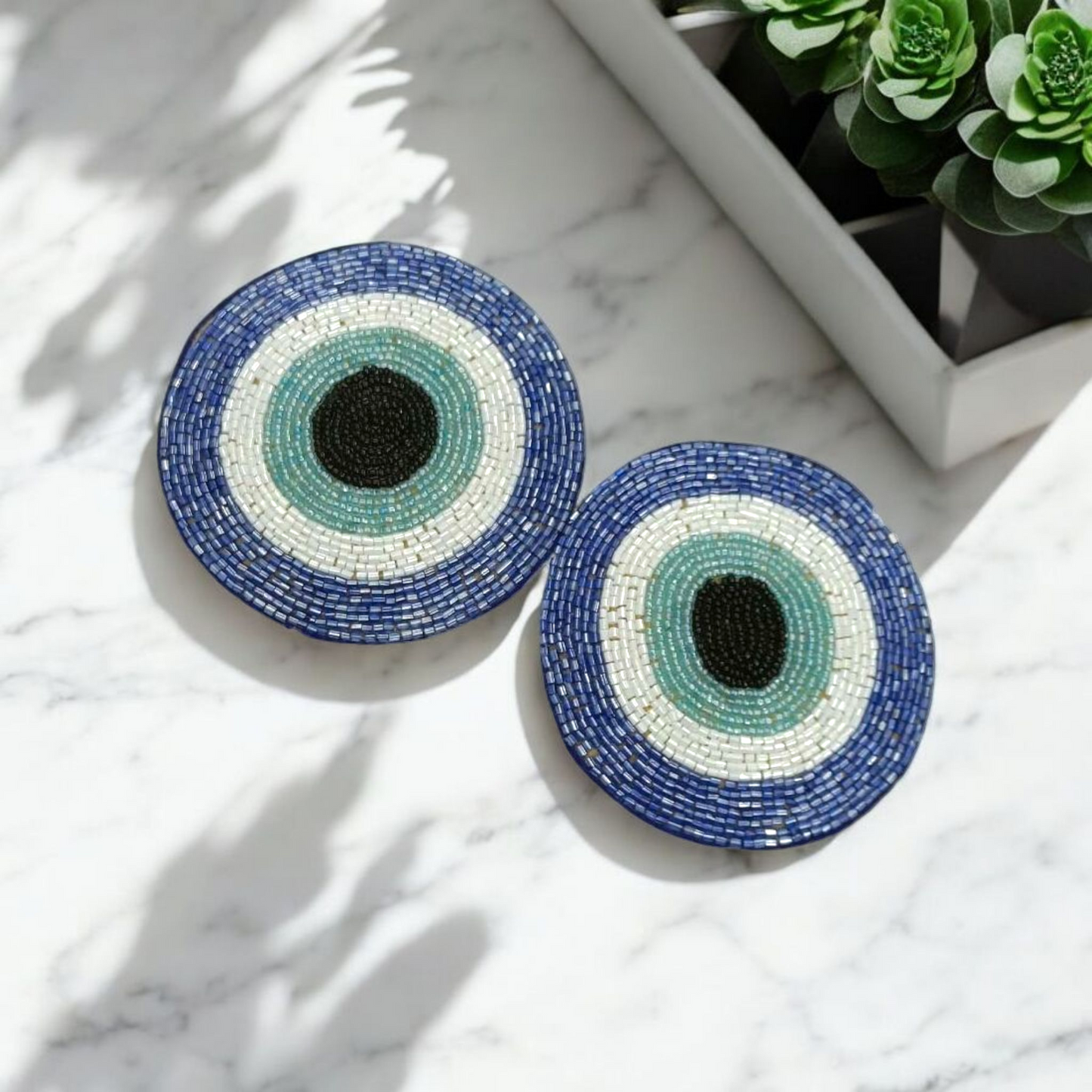 Blue Evil Eye Beaded Discs