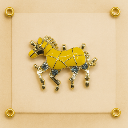 Golden Yellow Mosaic Horse Button