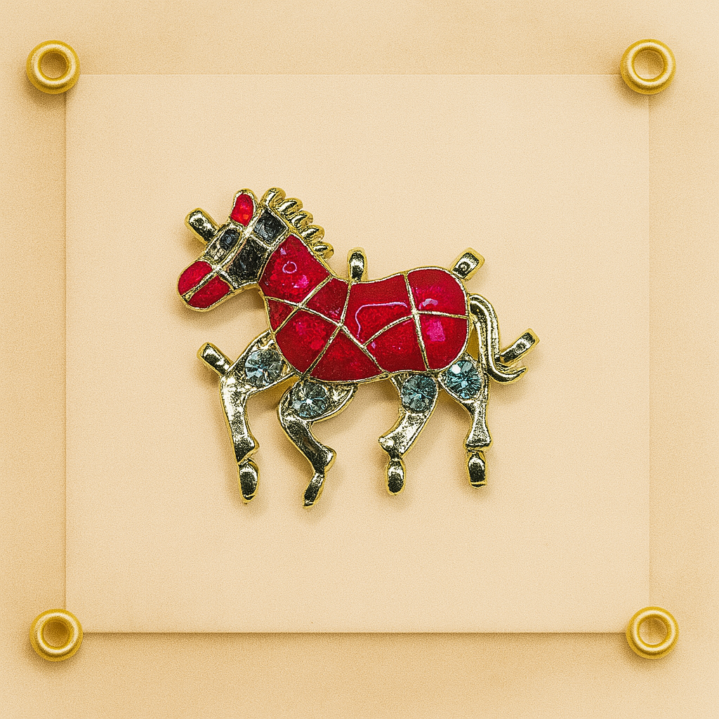 Crimson Mosaic Horse Button