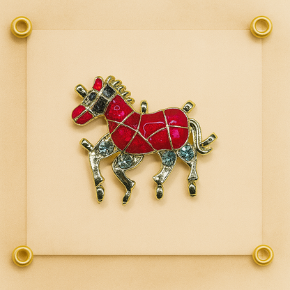 Crimson Mosaic Horse Button
