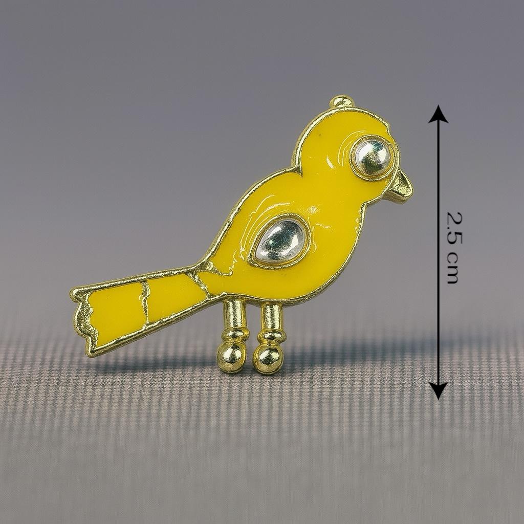 Sunny Yellow Bird Button with Mirror Accents