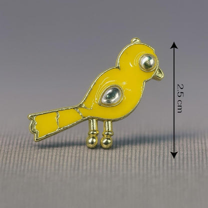 Sunny Yellow Bird Button with Mirror Accents