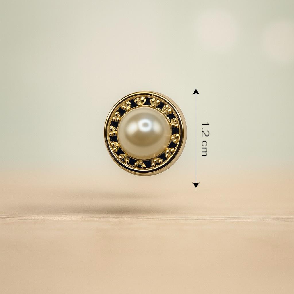 Royal Pearl Button with Gold Crystal Halo