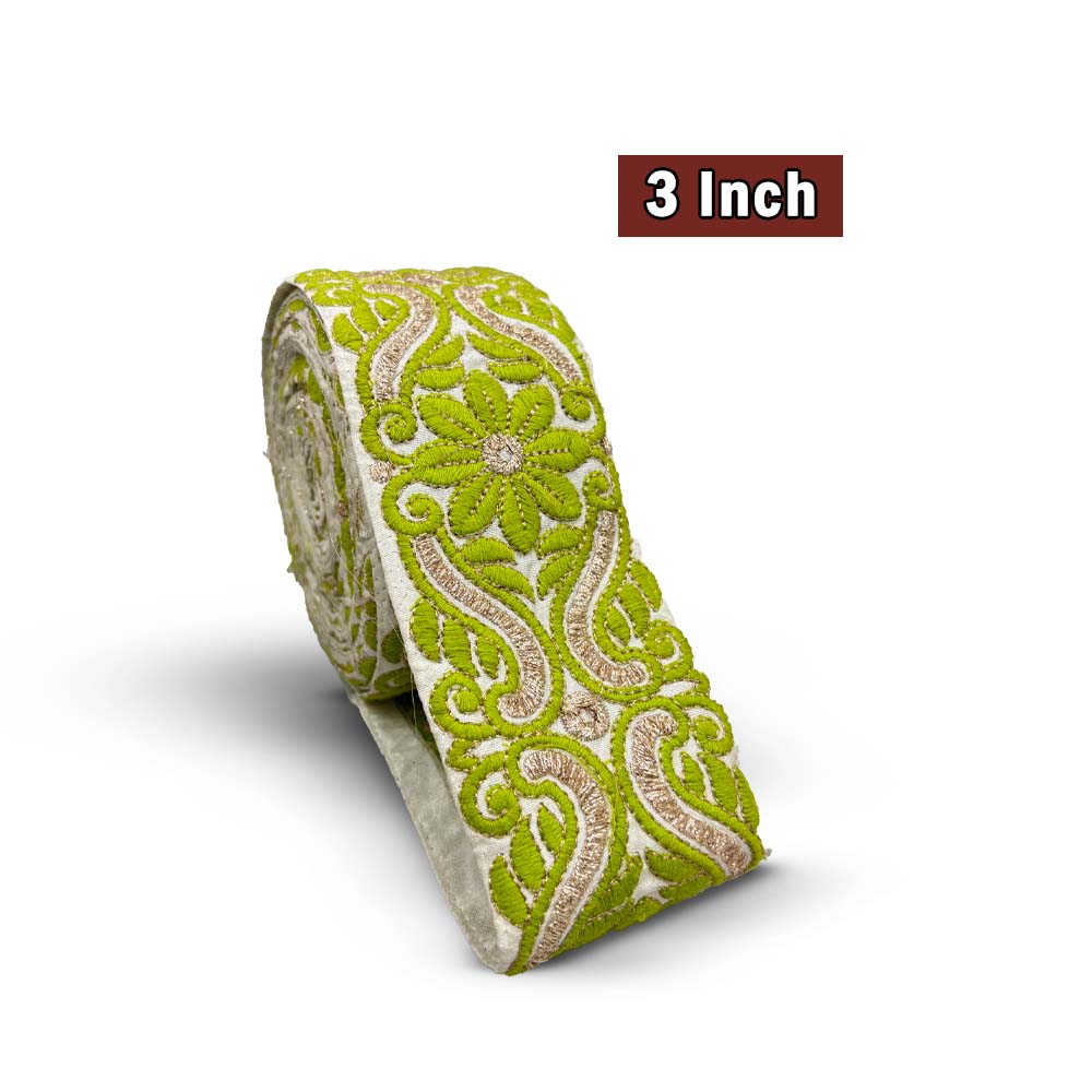 Mehendi Green Floral Zari Embroidered Border (Comes in 9 Meters)