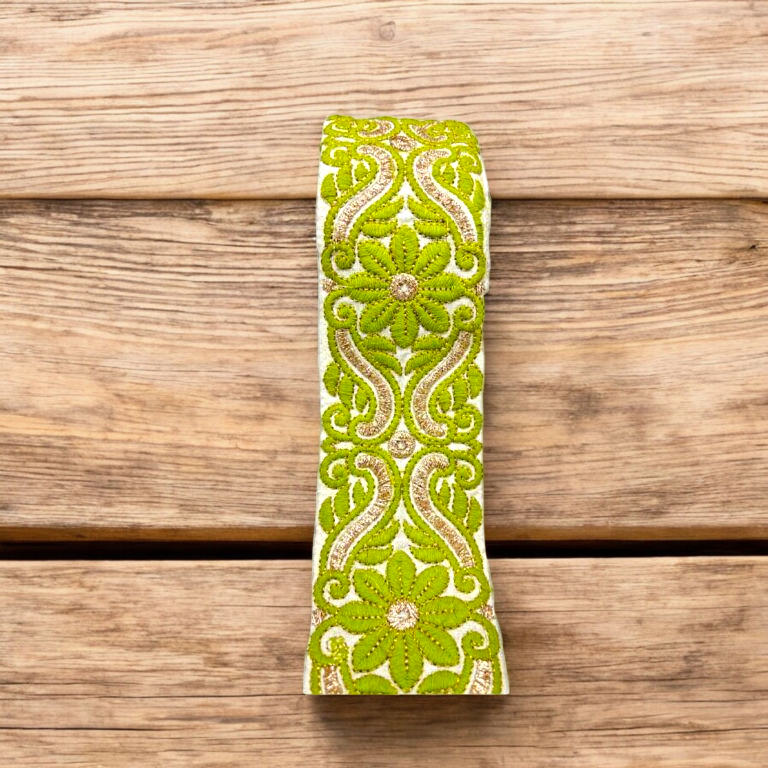 Mehendi Green Floral Zari Embroidered Border (Comes in 9 Meters)